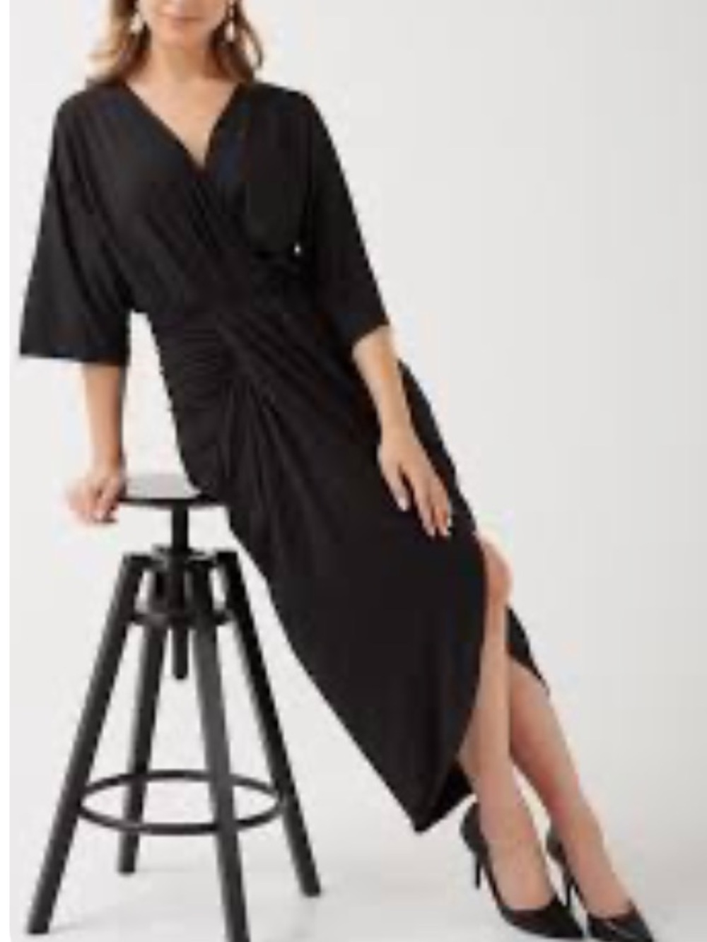 Black Midi Draped Wrap Dress size M